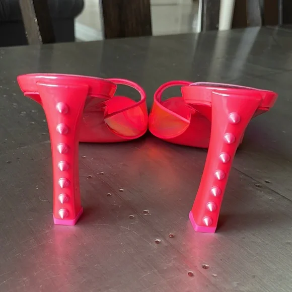 Christian Louboutin condorapik pink fluo neon mule stiletto peep toe sz 37 - Picture 6 of 11